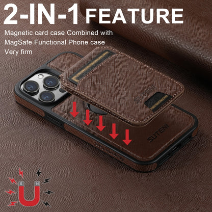 For iPhone 14 Pro Max Suteni M2 Cross-Grain MagSafe Vertical Card Back Phone Case(Brown) - iPhone 14 Pro Max Cases by Suteni | Online Shopping UK | buy2fix