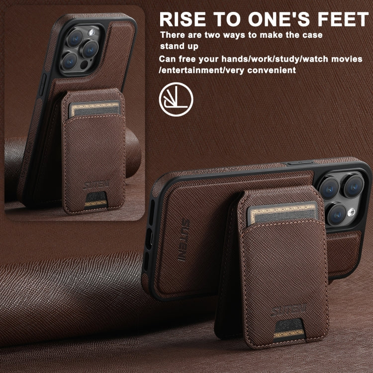 For iPhone 13 Pro Max Suteni M2 Cross-Grain MagSafe Vertical Card Back Phone Case(Brown) - iPhone 13 Pro Max Cases by Suteni | Online Shopping UK | buy2fix