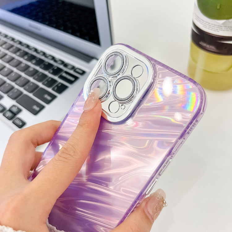 For iPhone 16 Pro Plating Glitter Texture TPU Phone Case with Lens Film(Purple Wrinkles) - iPhone 16 Pro Cases by buy2fix | Online Shopping UK | buy2fix