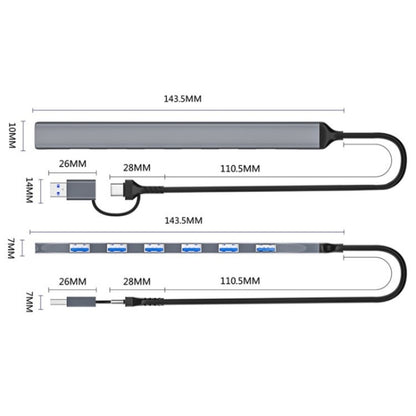 ADS-303D USB + Type-C to USB 3.0 + 6x USB 2.0 Splitter 7-in-1 Multifunctional Hub - USB 3.0 HUB by buy2fix | Online Shopping UK | buy2fix