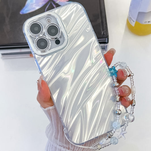 For iPhone 16 Pro Plating Glitter Texture Chain Wristband TPU Phone Case with Lens Film(White Water Ripples) - iPhone 16 Pro Cases by buy2fix | Online Shopping UK | buy2fix