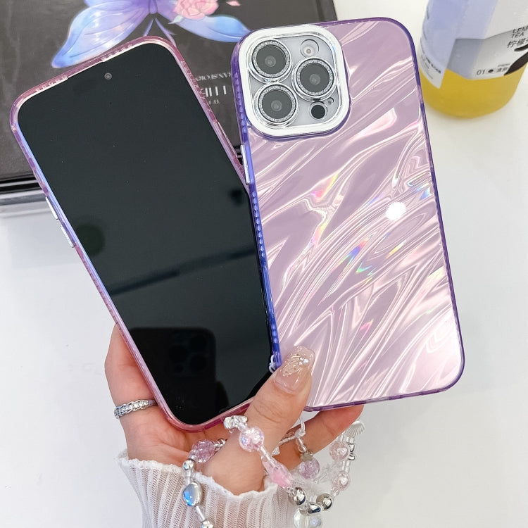 For iPhone 16 Pro Plating Glitter Texture Chain Wristband TPU Phone Case with Lens Film(White Feathers) - iPhone 16 Pro Cases by buy2fix | Online Shopping UK | buy2fix