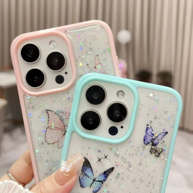 For iPhone 16 Pro Color Butterfly Glitter Epoxy TPU Phone Case(Green) - iPhone 16 Pro Cases by buy2fix | Online Shopping UK | buy2fix