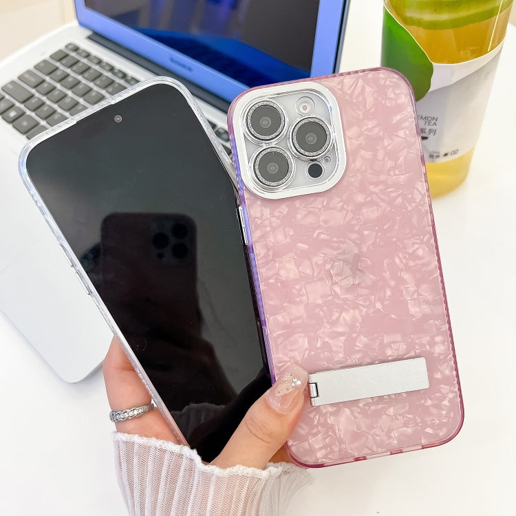 For iPhone 16 Pro Plating Glitter Texture Fold Holder TPU Phone Case with Lens Film(Pink Wrinkles) - iPhone 16 Pro Cases by buy2fix | Online Shopping UK | buy2fix