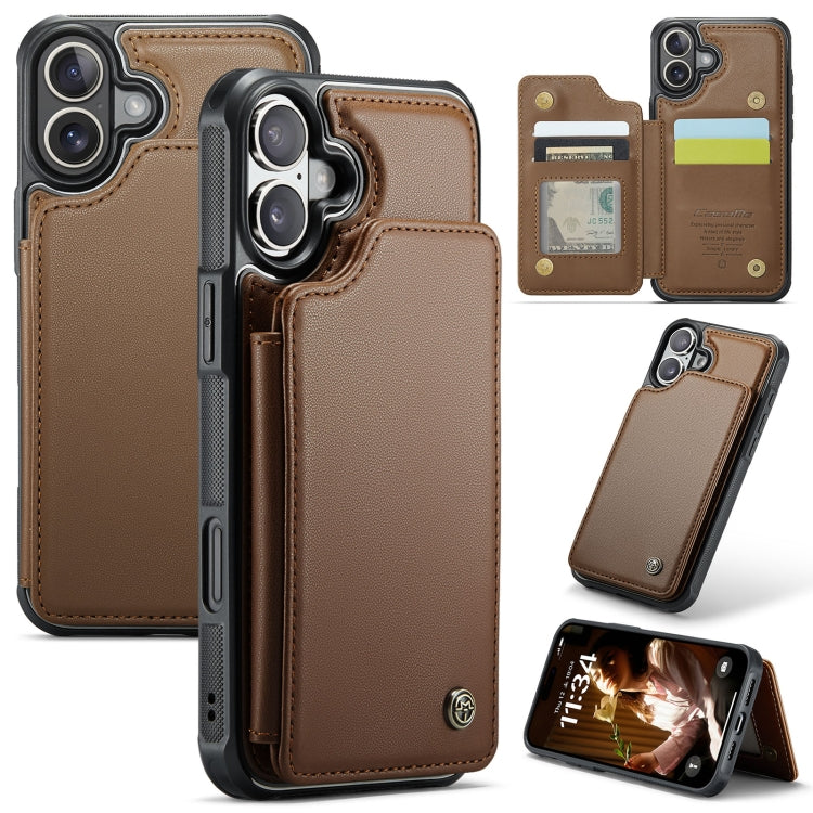 For iPhone 16 CaseMe C22 Card Slots Holder RFID Anti-theft Phone Case(Brown) - iPhone 16 Cases by CaseMe | Online Shopping UK | buy2fix