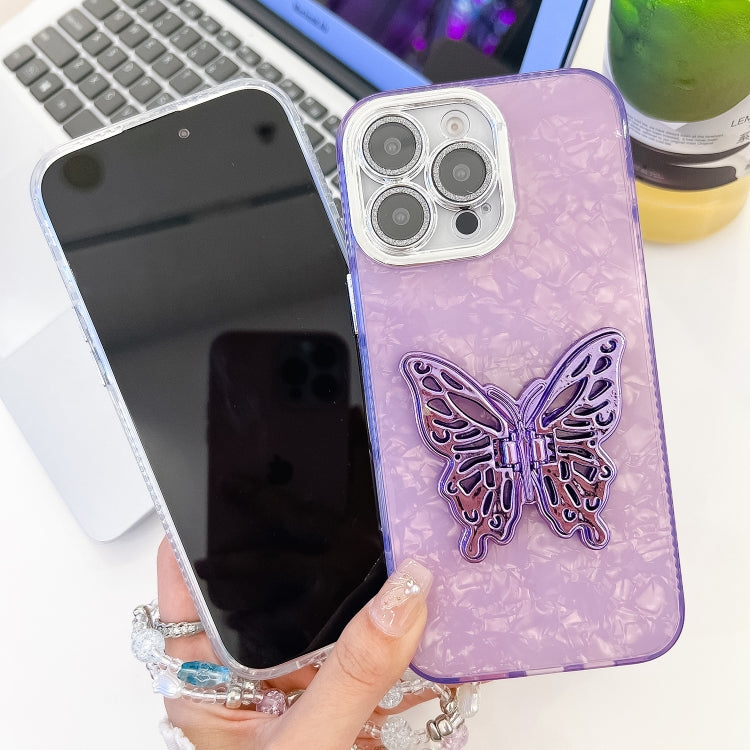 For iPhone 16 Plating Glitter Lens Film Texture Butterfly Holder Wristband Phone Case(White Tinfoil Texture) - iPhone 16 Cases by buy2fix | Online Shopping UK | buy2fix