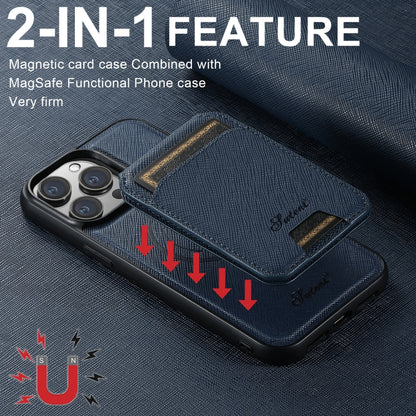 For iPhone 16 Pro Max Suteni H18 Cross Grain MagSafe Wallet Leather Phone Case(Blue) - iPhone 16 Pro Max Cases by Suteni | Online Shopping UK | buy2fix