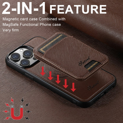 For iPhone 14 Plus Suteni H18 Cross Grain MagSafe Wallet Leather Phone Case(Brown) - iPhone 14 Plus Cases by Suteni | Online Shopping UK | buy2fix