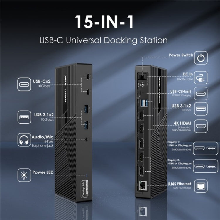 WAVLINK UG69PD25 Pro 100W PD Charging Triple 4K Display Laptop Docking Station, Plug:UK Plug - Adapter by WAVLINK | Online Shopping UK | buy2fix