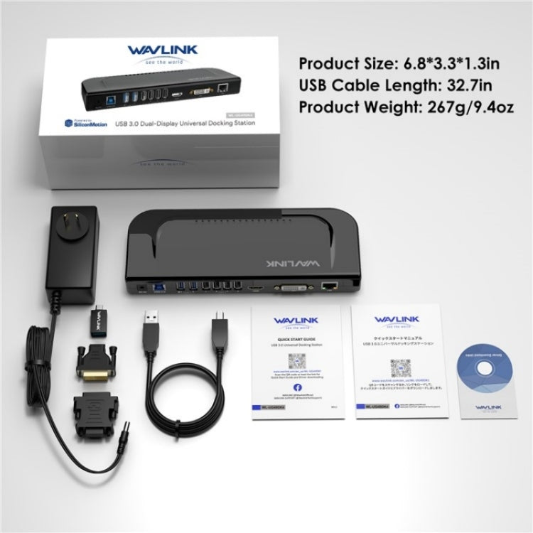 WAVLINK UG49DK4 Universal Laptop Docking Station Dual Monitor Supports DVI / HDMI / VGA(EU Plug) - USB 3.0 HUB by WAVLINK | Online Shopping UK | buy2fix