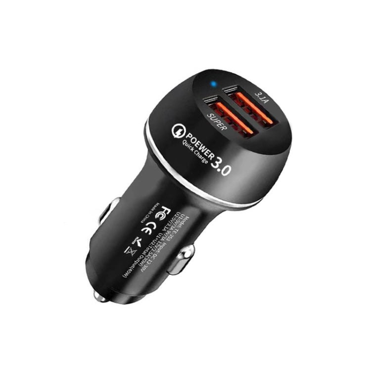 45W USB QC3.0 30W + USB 2.0 Fully Compatible Car Charger(Black) - Car Charger by buy2fix | Online Shopping UK | buy2fix