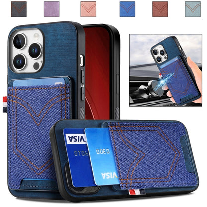 For iPhone 16 Pro Max Denim Texture Leather Skin Phone Case with Card Slot(Blue) - iPhone 16 Pro Max Cases by buy2fix | Online Shopping UK | buy2fix