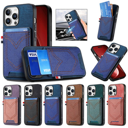 For iPhone 16 Pro Max Denim Texture Leather Skin Phone Case with Card Slot(Blue) - iPhone 16 Pro Max Cases by buy2fix | Online Shopping UK | buy2fix