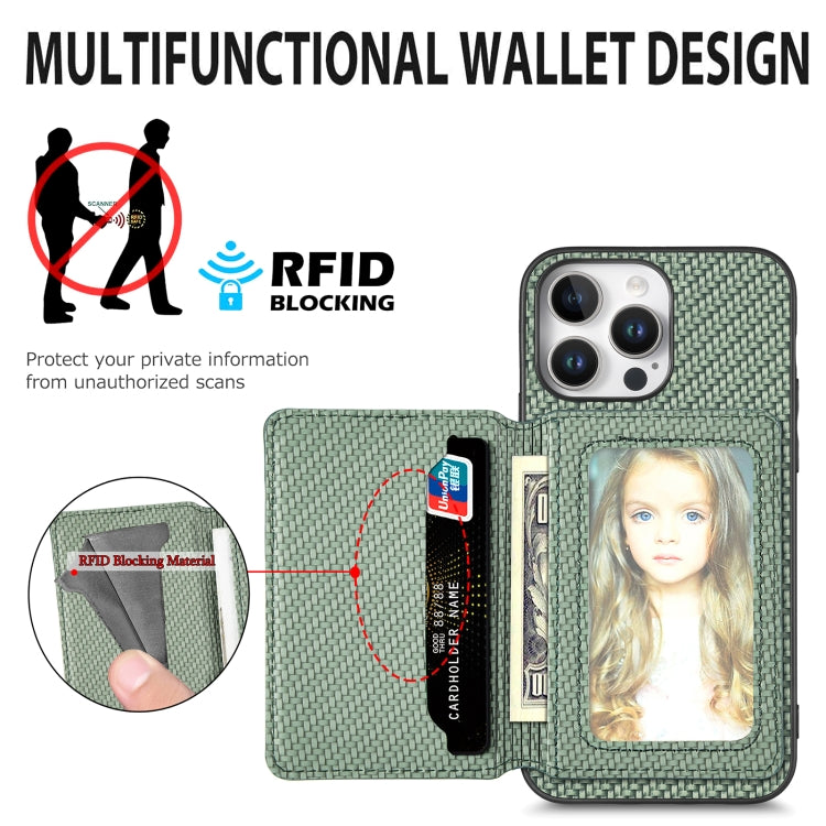 For iPhone 16 Carbon Fiber Magnetic Card Wallet RFID Blocking Phone Case(Black) - iPhone 16 Cases by buy2fix | Online Shopping UK | buy2fix