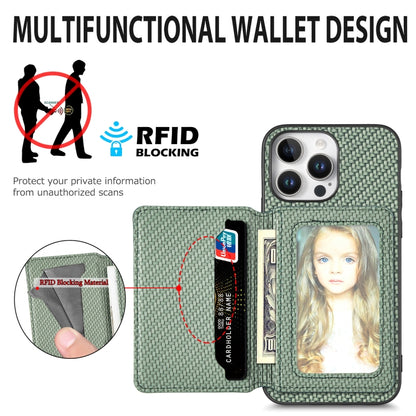 For iPhone 16 Carbon Fiber Magnetic Card Wallet RFID Blocking Phone Case(Black) - iPhone 16 Cases by buy2fix | Online Shopping UK | buy2fix