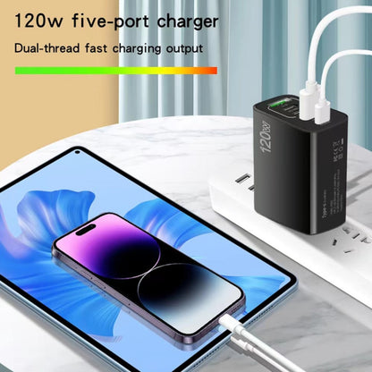 120W 3 PD Type-C Dual USB Multi Port Charger for Mobile Phones, UK Plug(White) - USB Charger by buy2fix | Online Shopping UK | buy2fix