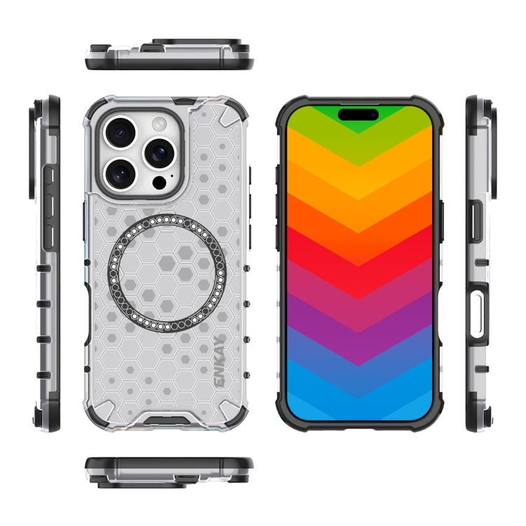 For iPhone 16 Pro Max ENKAY Hat-Prince Honeycomb MagSafe Shockproof Phone Case with Large Arc Edge Film(Grey) - iPhone 16 Pro Max Cases by ENKAY | Online Shopping UK | buy2fix