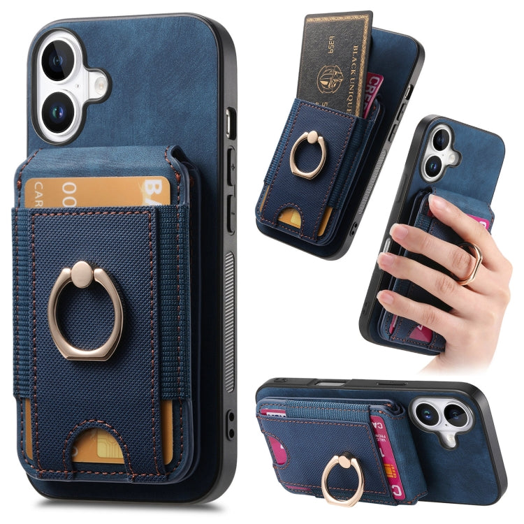 For iPhone 16 Retro Splitable Magnetic Stand Card Bag Leather Phone Case(Blue) - iPhone 16 Cases by buy2fix | Online Shopping UK | buy2fix