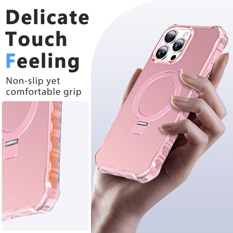 For iPhone 16 Pro Max Solid Color Wave MagSafe Holder Phone Case(Pink) - iPhone 16 Pro Max Cases by buy2fix | Online Shopping UK | buy2fix