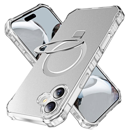 For iPhone 16 Plus Solid Color Wave MagSafe Holder Phone Case(Silver) - iPhone 16 Plus Cases by buy2fix | Online Shopping UK | buy2fix