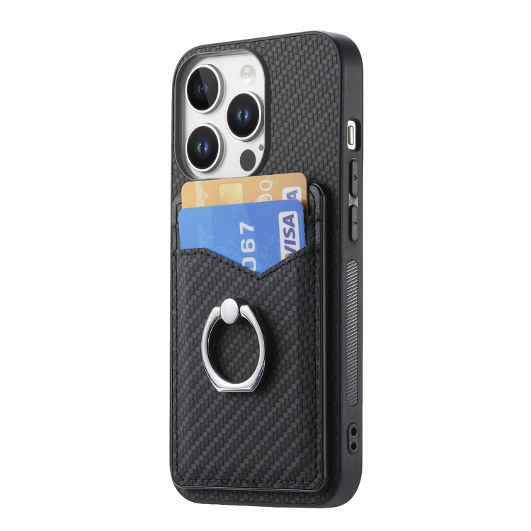 For iPhone 16 Pro Max Carbon Fiber Card Wallet Ring Phone Case(Black) - iPhone 16 Pro Max Cases by buy2fix | Online Shopping UK | buy2fix