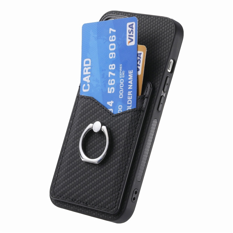 For iPhone 16 Pro Max Carbon Fiber Card Wallet Ring Phone Case(Black) - iPhone 16 Pro Max Cases by buy2fix | Online Shopping UK | buy2fix