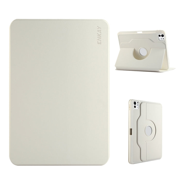 For iPad Pro 11 2022 / 2021 / 2020 ENKAY 360 Rotation TPU Leather Smart Tablet Case with Pen Slot(Beige) - iPad Pro 11 (2022/2021) Cases by ENKAY | Online Shopping UK | buy2fix