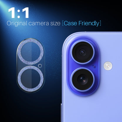 For iPhone 16 / 16 Plus NORTHJO Camera Lens Protector Glitter Ring 3D Tempered Glass Film(Blue) - iPhone 16 Plus Tempered Glass by NORTHJO | Online Shopping UK | buy2fix