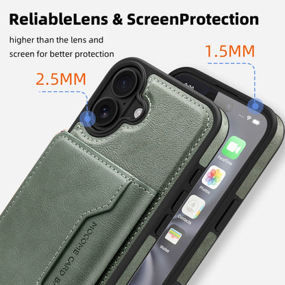 For iPhone 16 Shield Multi-functional MagSafe Card Bag Phone Case(Green) - iPhone 16 Cases by buy2fix | Online Shopping UK | buy2fix