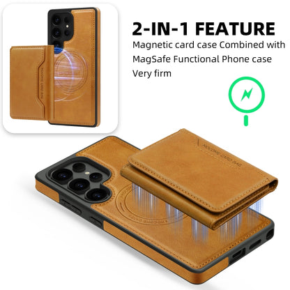 For Samsung Galaxy S25+ 5G Shield Multi-functional MagSafe Card Bag Phone Case(Brown) - Galaxy S25+ 5G Cases by buy2fix | Online Shopping UK | buy2fix