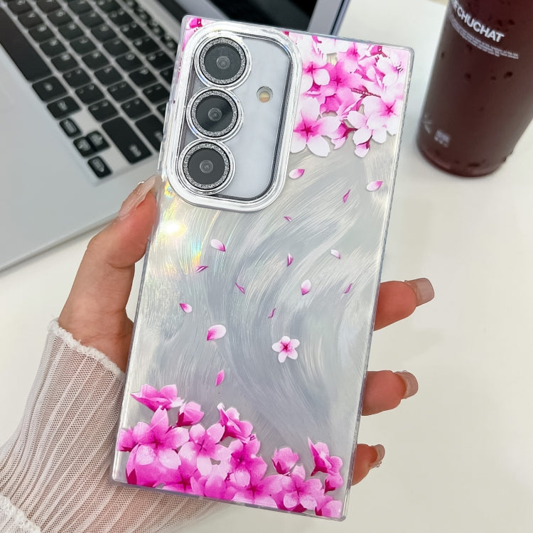 For Samsung Galaxy S25 5G Electroplating Flowers Plants Texture TPU Phone Case(Sakura FL12) - Galaxy S25 5G Cases by buy2fix | Online Shopping UK | buy2fix