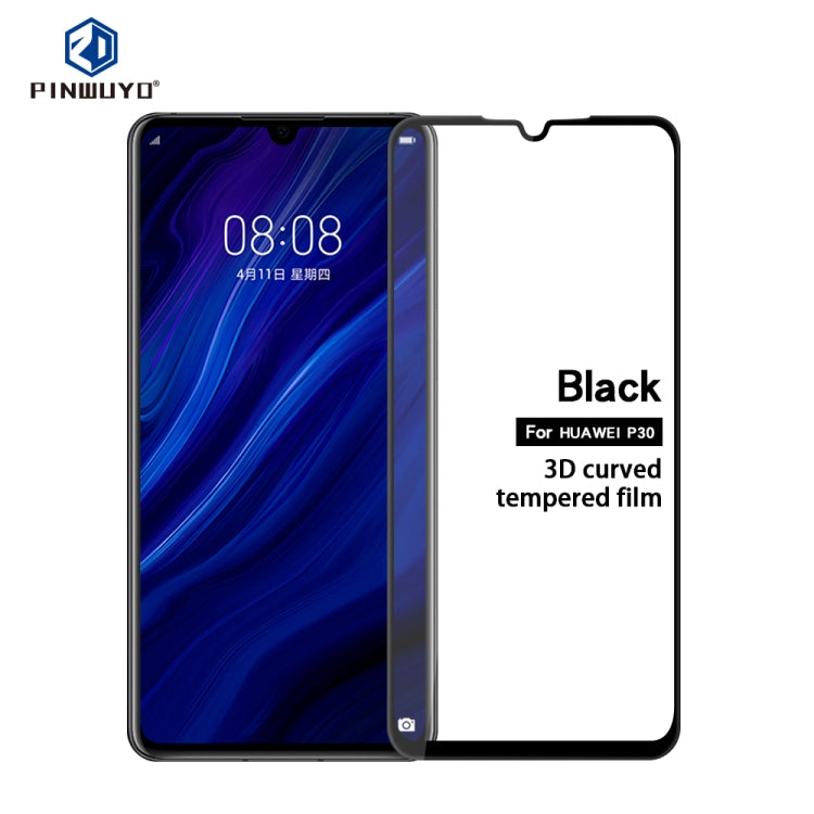 PINWUYO 9H 3D Curved Tempered Glass Film for HUAWEI P30（black） - Huawei Tempered Glass by PINWUYO | Online Shopping UK | buy2fix