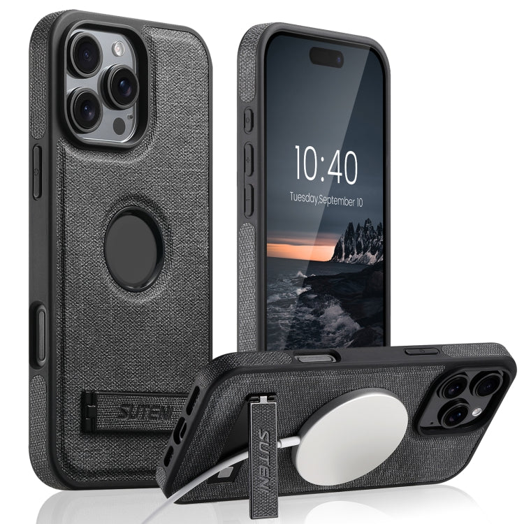 For iPhone 16 Pro Max Suteni G2 Holder Denim Leather Back MagSafe Phone Case(Black) - iPhone 16 Pro Max Cases by Suteni | Online Shopping UK | buy2fix