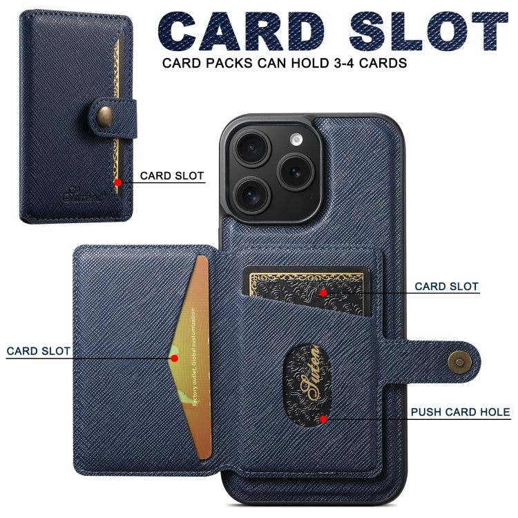 For iPhone 16 Pro Suteni H20 Cross-Grain MagSafe Horizontal Card Bag Back Phone Case(Blue) - iPhone 16 Pro Cases by Suteni | Online Shopping UK | buy2fix