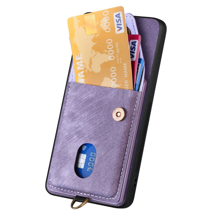 For Samsung Galaxy S25 5G Retro Card Wallet Fold Leather Phone Case with Strap(Purple) - Galaxy S25 5G Cases by buy2fix | Online Shopping UK | buy2fix