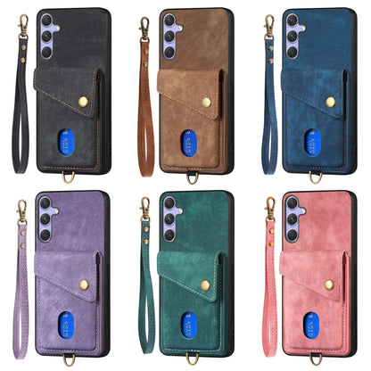 For Samsung Galaxy S25+ 5G Retro Card Wallet Fold Leather Phone Case with Strap(Green) - Galaxy S25+ 5G Cases by buy2fix | Online Shopping UK | buy2fix