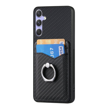 For Samsung Galaxy S25 Ultra 5G Carbon Fiber Card Wallet Ring Phone Case(Black) - Galaxy S25 Ultra 5G Cases by buy2fix | Online Shopping UK | buy2fix