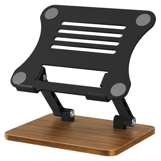 J32 Foldable Wood Base Desktop Metal Phone Holder Adjustable Laptop Stand(Black) - Laptop Stand by buy2fix | Online Shopping UK | buy2fix