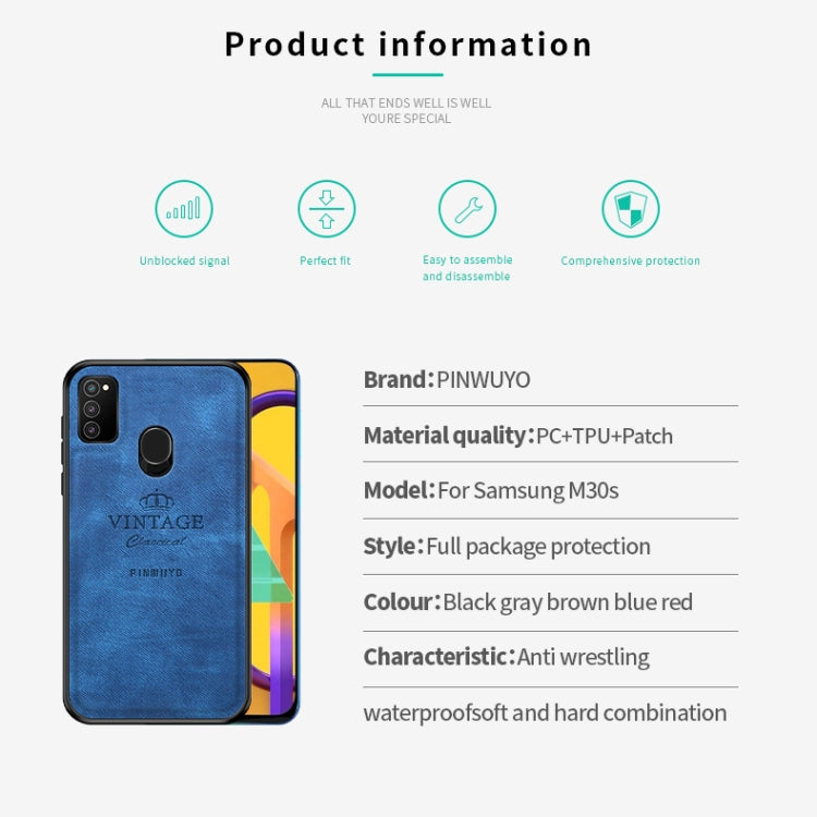 For Galaxy M30S PINWUYO Zun Series PC + TPU + Skin Waterproof And Anti-fall All-inclusive Protective Shell(Blue) - Galaxy Phone Cases by PINWUYO | Online Shopping UK | buy2fix