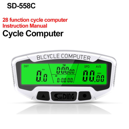 SUNDING SD-558C Bicycle Computer Wireless Digital LCD Backlight Road Speedometer Stopwatch Speedometer - Speedometers by SUNDING | Online Shopping UK | buy2fix