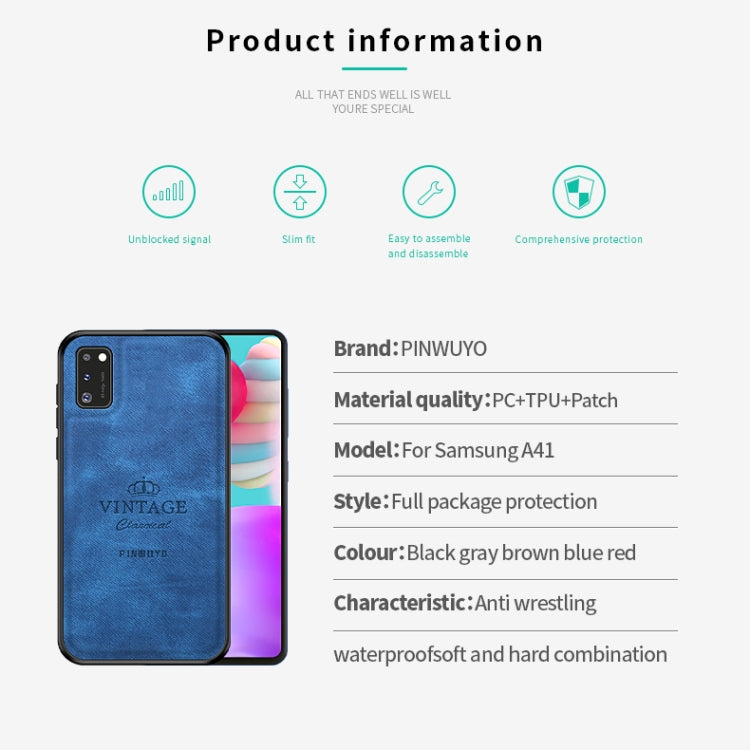 For Galaxy A41 PINWUYO Zun Series PC + TPU + Skin Waterproof And Anti-fall All-inclusive Protective Shell(Blue) - Galaxy Phone Cases by PINWUYO | Online Shopping UK | buy2fix