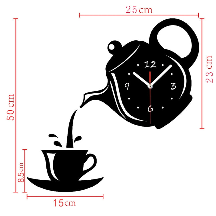 Creative DIY Acrylic Coffee Cup Teapot 3D Wall Clock Decorative Kitchen Wall Clocks Living Room Dining Room Home Decor Clock(Black) - Wall Clock by buy2fix | Online Shopping UK | buy2fix