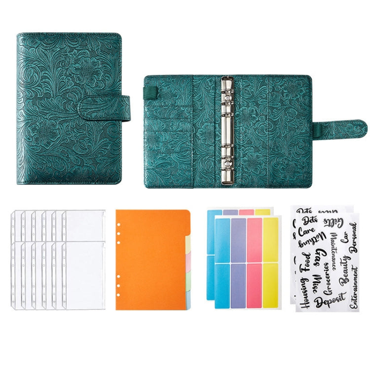 A5 YMX-007 PU Leather Budget Binder Notebook Embossed Model Handbook(Dark Green) - Notebooks by buy2fix | Online Shopping UK | buy2fix