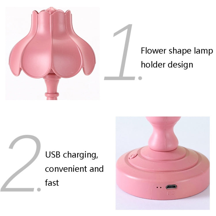 Retro Charging Table Lamp Bedroom Bed LED Eye Protection Light(LD04 Flower Hat White) - Bedside Light by buy2fix | Online Shopping UK | buy2fix