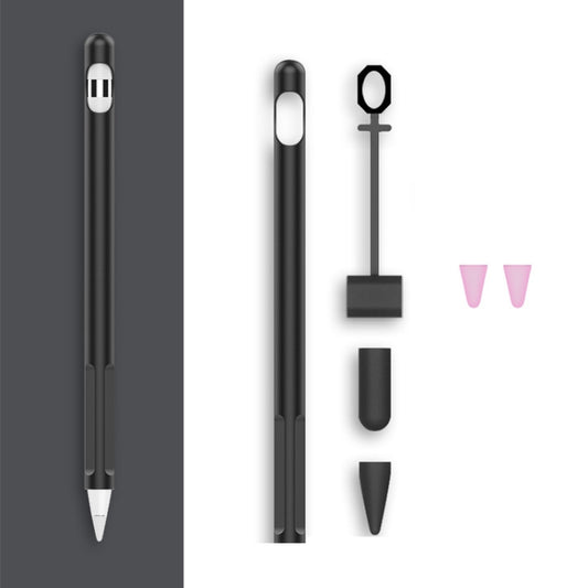 2 Sets 4 In 1 Stylus Silicone Protective Cover + Anti-Lost Rope + Double Pen Nip Cover Set For Apple Pencil 1(Ink Black) - Pencil Accessories by buy2fix | Online Shopping UK | buy2fix