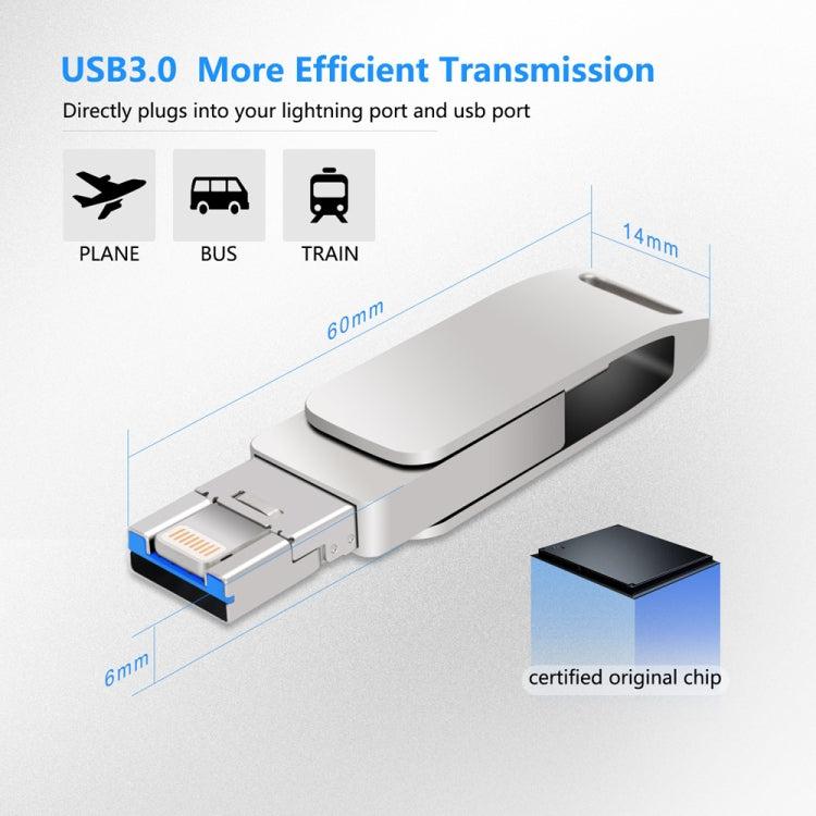 32GB USB 3.0 + 8 Pin + USB-C / Type-C 3 in 1 Phone Computer Metal Rotatable U-Disk(Silver Gray) - U Disk & Card Reader by buy2fix | Online Shopping UK | buy2fix