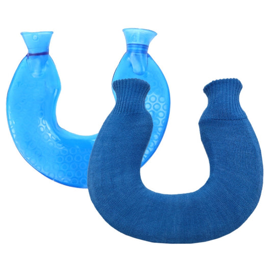 U-shaped PVC Hot Compress Shoulder And Neck Explosion-proof Water Injection Hot Water Bag(Blue Light Cyan Knitted) - Hot Water Bags by buy2fix | Online Shopping UK | buy2fix