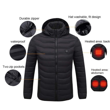 19 Zone 4 Control Black USB Winter Electric Heated Jacket Warm Thermal Jacket, Size: S - Down Jackets by buy2fix | Online Shopping UK | buy2fix