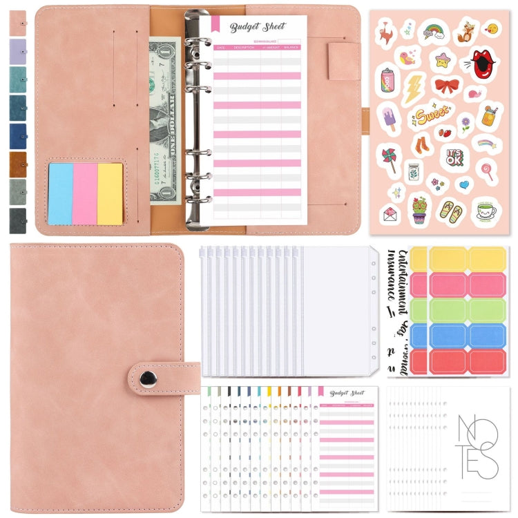 H666 A6 Loose-leaf Binder Cash Budget Handbook Vintage PU Leather Notebook with Window(Pink) - Notebooks by buy2fix | Online Shopping UK | buy2fix