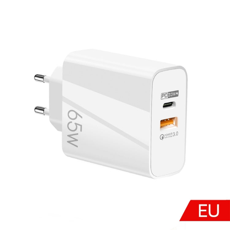 A502 65W USB-C/Type-C+USB Dual Port GaN Charger QC3.0 Laptop Universal Charger EU Plug White - USB Charger by buy2fix | Online Shopping UK | buy2fix